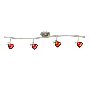 4-Light LED Track Lighting Kit Brushed Steel Finished Clear Red Acrylic Shades A85L-BS-CRD (Brushed Steel/Clear Red)