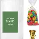 Roll Maven Cello Bags 500 Pieces 5x11 Inches OPP Plastic Cellophane Gift Bags for Packaging Cookies, Pretzel Rod, Sandwich, Candy, Chocolate, Clear Party Favor Bags with Twist Ties