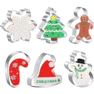 Large Christmas Cookie Cutters - 6 Pcs 4 Inch Holiday Cookie Cutter - Christmas Tree, Santa Hat, Snowflake, Gingerbread Men, Snowman and Candy Cane Shapes Cookie Molds for Winter Holiday DIY Baking