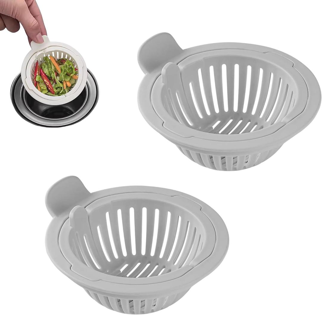 Kitchen Sink Drain Strainer - Sink Strainer Basket with Handle Fit for 4.5" Sink Drains, Press Automatic Dumping Basket Sink Drainer Waste Collector Filter for Home Kitchen Use (2 Pcs Gray)