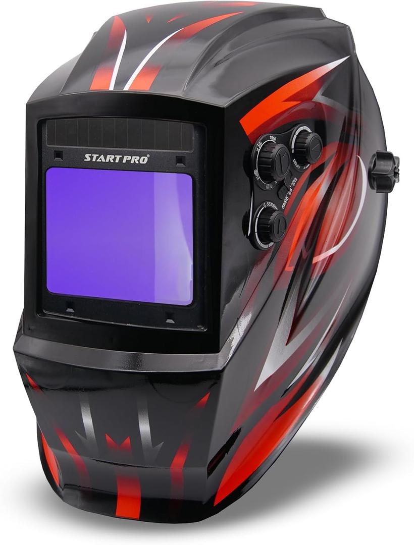 StartPro Auto Darkening Welding Helmet, Large Viewing, True Color, Wide Shade Range DIN 4/5-9/9-13, 4 Arc Sensors, TIG, STIK, MIG, CUT, SAW, Flux cored, Plasma, Grinding mode