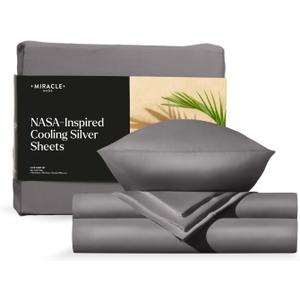 Miracle Made Extra Luxe Bed Sheets Set - Stone, Queen  4 Piece - Infused with Natural Silver - 500 Thread Count USA-Grown Cotton Sheets - Ultra-Breathable Soft Bedding