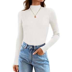 ZESICA Women's 2025 Fall Long Sleeve Turtleneck T Shirt Ribbed Knit Sweater Slim Fit Basic Casual Tee Tops (Medium)