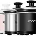 KOOC Small Slow Cooker, 0.65 Quart, Free Liners Included, Upgraded Ceramic Pot, Nutrient Loss Reduction, Sauces, Stews & Dips, Stainless Steel, Black, Round
