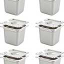 HECMAC 6 Pack 1/6 Size 6 Inch Deep Anti-Jam Hotel Pan with Notched Lid, Heavy Duty, Commercial Stainless Steel Pan, Metal Food Pan, 23 Gauge