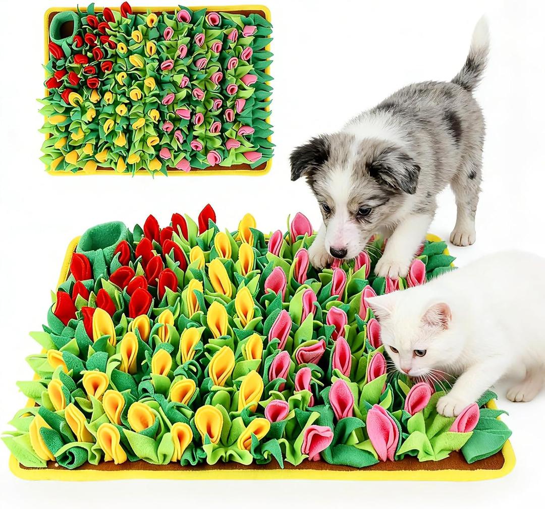 MYLIFESION Snuffle Mat for Dogs, 23.62''*15.75'' for Small & Medium, Fleece Mentally Stimulating Toys for Dogs Cats Rabbits, Helps Control Eating Speed and Train Scent Detection (Tulip Style)