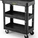 ELAFROS 3 Shelf Heavy Duty Utility Cart, 34" x 17" x 38.5", Rolling Work Cart with 4 Swivel Wheels, Deep Shelves, Safely Holds up to 550 lbs 3-Tier Service Tool Cart, Black