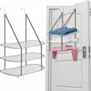 2 Pcs 3 Tier Sweater Drying Rack Flat Over The Door Folding Drying Rack Large Lay Laundry Hanging Dryer Mesh Clothes Dry Hanger for Apartments Dorms Bathrooms (Gray,26.5 x 18 x 34.5 Inch)