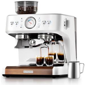 COUPLUX 50s Fast Heat Espresso Machine with Grinder 58mm, 15 Bar | 30 Grind Settings with Anti-static, 4 Temp Adjust 190-205℉ Espresso Machine with Powerful Milk Frother for Cappuccino, Latte
