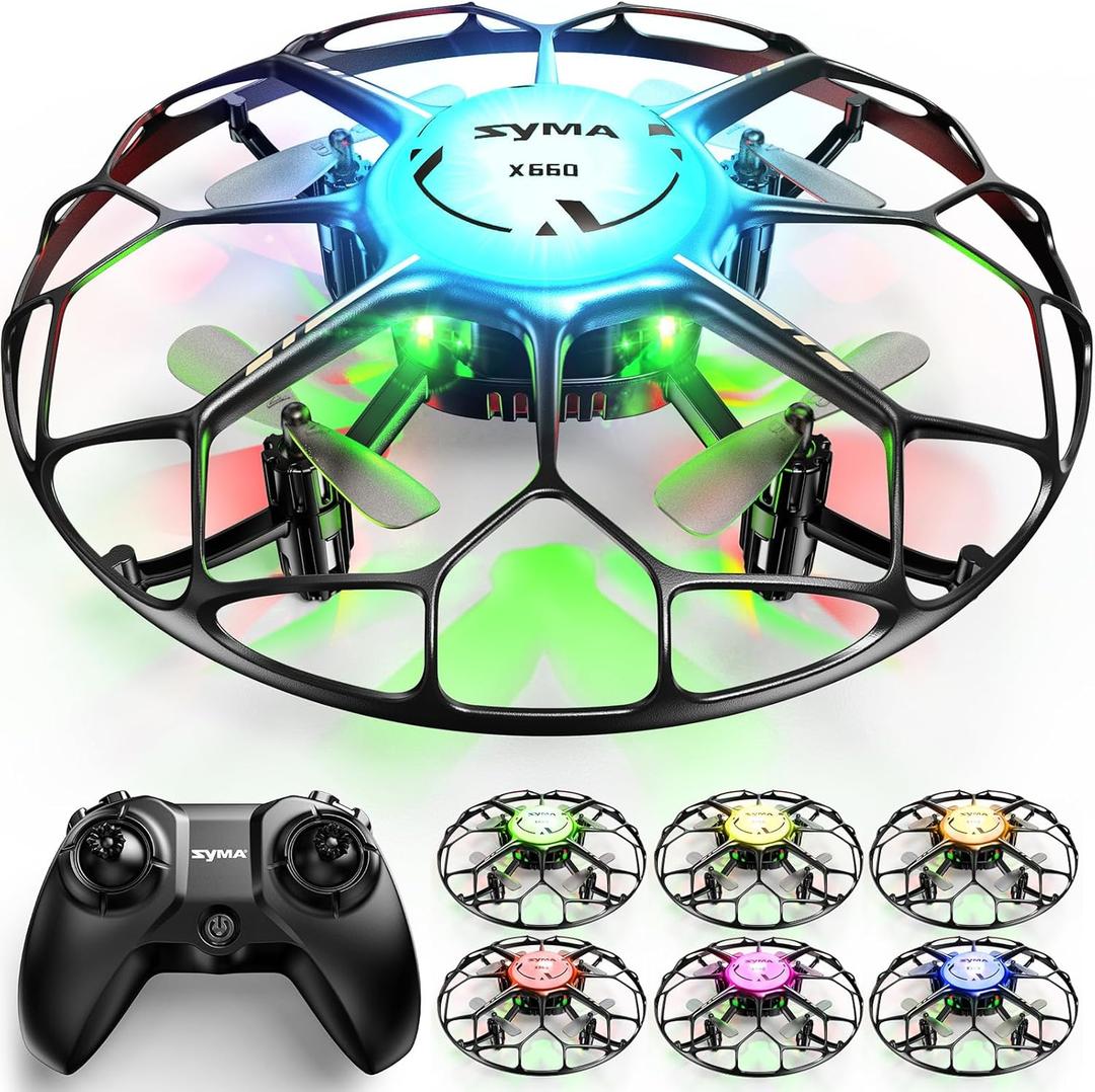SYMA Drone for Kids with 6-Color LED Light, X660 Mini Drone with 3D Flip, Rotary Ascent, Headless Mode, Speed Switch and Full Protection RC Toys Gifts for Beginners Adults (Black)