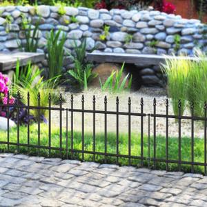 Decorative Metal Garden Fence 18" x 10', Small Fence Border with Stakes
5 Panels, Short Wrought Iron Fencing for Flower Bed Lawn & Landscape, Fence Edging with Roman Column Decor, Black