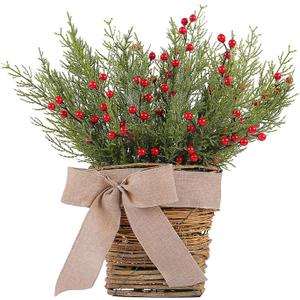 Hanging Christmas Wreaths for Front Door, Xmas Door Hanger Basket Winter Wreath with Berry Pine Needles for Indoor Outdoor Christmas Decorations