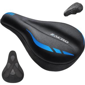 Zacro Bike Seat Cushion - Gel Padded Bike Seat Cover for Men & Women Comfort, Adjustable Velco Secure Bicycle Cushion Saddle, Fit with Peloton Bicycle, Indoor & Outdoor (Blue)
