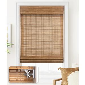 LazBlinds No Tools No Drill Cordless Bamboo Roman Shades, Light Filtering Window Treatment, Roll Up Bamboo Blinds for Window 29'' W x 64'' H, Tuscan B