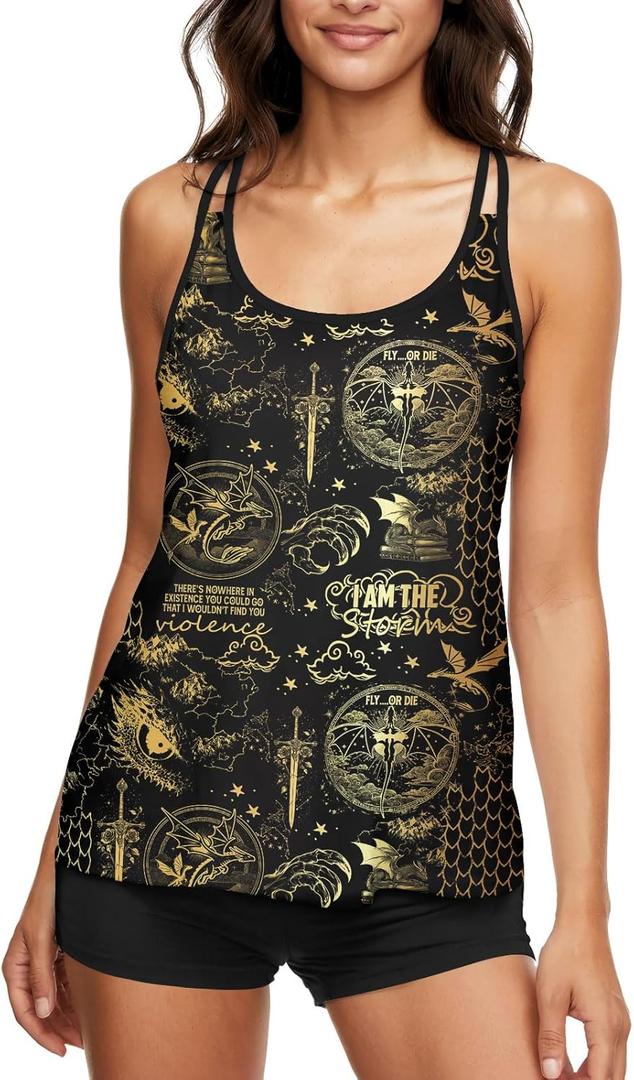 HUNTFAMI Tankinis Swim Suits for Women Two Piece 2025 Womens Bathing Suits Holiday Beachwear Women with Boyshorts (Medium, Dragon)