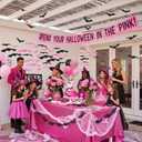 Liliful 50 Pcs 2 Size Halloween Hanging Bats Decorations Creepy Flying Rubber Bats Decor Realistic Figurine for Halloween Indoor Outdoor Party Supplies Prank Toy Haunted Decoration (Pink Black)