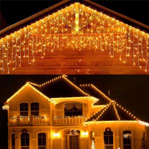 Tchip Christmas Icicle Lights Outdoor, 33ft 400 LED for Outside, Plug-in Curtain String Twinkle Tree 8 Modes Waterproof Patio Party Holiday Decorations Warm White