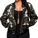 Sexycherry Jackets for Women Casual Long Sleeve Lightweight Coats Full Zip Up with Lining Pockets (4X-Large, White Green/Camo)