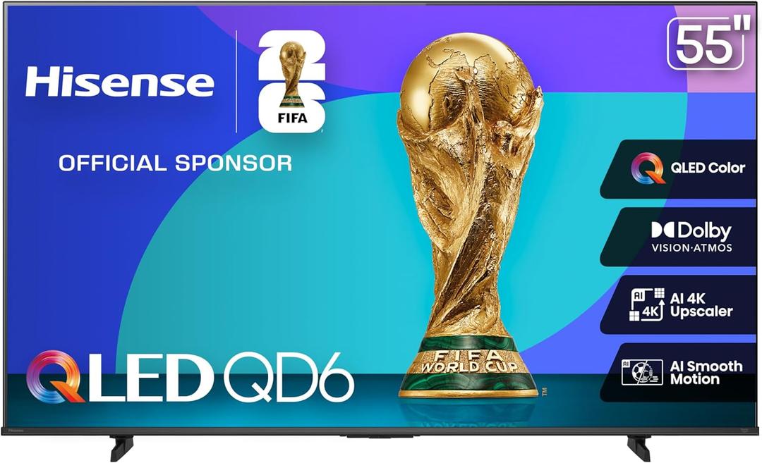 Hisense 55" Class QD6 Series (55QD6QF, 2025 Model) QLED 4K UHD Smart Fire TV, Voice Remote with Alexa, Dolby Vision, Dolby Atmos, Motion Rate 120, HDR 10+, Game Mode Plus, MEMC, VRR, ALLM