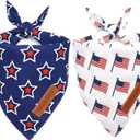 Realeaf American Flag Dog Bandanas 2 Pack, Triangle Reversible 4th of July Pet Scarf for Boy and Girl, Premium Durable Fabric, Patriotic Bandana for Small Medium Large and Extra Large Dogs (Large)