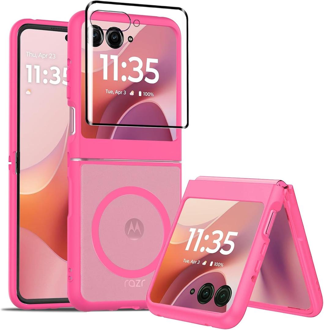 For Motorola Razr 2025 Magnetic Case,Moto Razr 2025 Phone Case Compatible with Magsafe,Slim Thin Shockproof Protective Cover with Screen Protector for Motorola Razr 2025,Rose Red