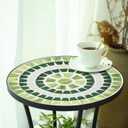 VCUTEKA Outdoor Side Table Mosaic Patio Table Accent Tables Mosaic Tile Top Metal Frame Small End Tables Porch Beach Patio Garden Balcony Grass Green