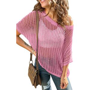 UEU Womens Summer Short Sleeve Crochet Tops Casual Off The Shoulder Knit Sweater Hollow Out Swim Beach Cover Up, XL UEU Womens Summer Short Sleeve Crochet Tops Casual Off The Shoulder Knit Sweater Hollow Out Swim Beach Cover Up, XL