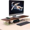 SUIBIAN Elegant Wood & Acrylic Monitor Stand with 15W Wireless Charging 31.5" Large Desk Riser for Ergonomic View, Desktop Organizer, Laptop & PC | Modern Floating Design(Walnut Wood)