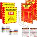 2 Pcs MSDS SDS Binder and Wall Station,Yellow Heavy Duty 3 Inch Material Safety Data Sheet 3 Ring Binder with SDS Wire Rack and Display Sign, Chain,Mounting Hardware,Safety Posters,MSDS Labels