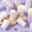120pcs 9oz Gingham Party Paper Drinking Cups, Purple Disposable Plaid Paper Cups Checkered Cups for Wedding Birthday Decoration Fiesta Baby Shower Picnic