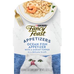 Purina Fancy Feast Lickable Appetizers Grain Free Wet Cat Food Topper Ocean Fish Appetizer with a Shrimp Cat Food Topper - (Pack of 10) 1.1 oz. Trays, BB Date: 03/2027
