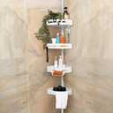 Matte White Tension Shower Caddy Corner Organizer, Rust-Proof Stainless Steel | 4 Deep Adjustable Shelves, Anti-Slip Tension Pole 34114 | Hooks, Towel Bar & Soap Holder for Clean Modern Bathrooms