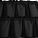 XWZO Kitchen Valances Curtains for Windows Living Room Bedroom Bathroom Toppers Farmhouse Style Rustic Dinning Room Thermal Insulated Rod Pocket, W52 x L18 Inch Length, Black, 2 Pieces