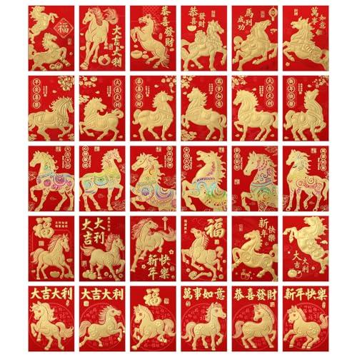 Outus 60 Pcs 2026 Chinese Red Envelopes New Year Horse Envelopes Year of Horse Hong Bao Packets Chinese Lunar Lucky Money Packets for Spring Festival 3.2x4.5 Inch