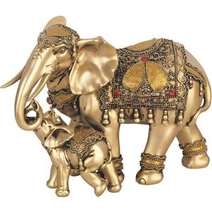ICE ARMOR 6.5" H Brass Thai Elephant with Calf Statue Feng Shui Decoration Religious Figurine Office Desk/Home/Living Room/Table Decor, Perfect House Warming Gifts for New Home