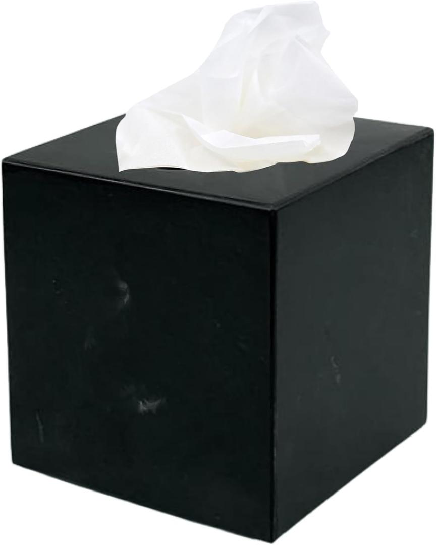 Natural Marble Tissue Box Cover, Black Bathroom Accessories, Tissue Box Cover Square Marble, Tissue Box Holder for Your Luxury Bathroom Accessories, Black Tissues Cube Box Cover