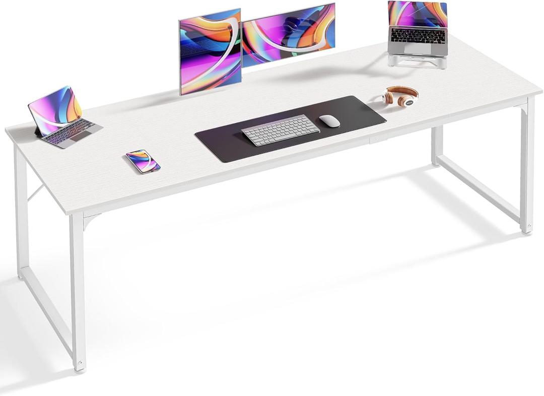 Huuger Computer Desk, 70 Inch Office Desk, Gaming Desk with Storage, Writing Desk Work Desk for Home Office, Study, Long Simple Desk, Large Legroom, Metal Frame, White