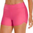 3" Womens Swim Shorts High Waisted Boy Short Swimsuit Bottom Tummy Control Board Shorts Bathing Suit with Liner (Pink, M)