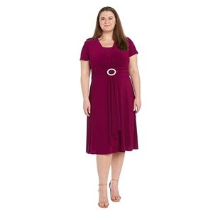 R&M Richards Women's Plus Size Radiant Cascading Wrap Dress, Berry, 16W R&M Richards Women's Plus Size Radiant Cascading Wrap Dress, Berry, 16W