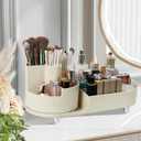 Rotating Makeup Organizer Cosmetic Organizer, Cosmetic Display Case Round Vanity Makeup Organizer Cosmetic Storage Display box for Skincare, Brushes, Eyeshadow, Lipstick (Creamy White)