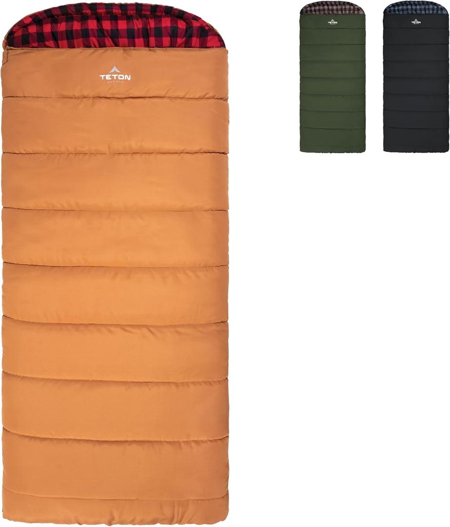 TETON Sports Deer Hunter Sleeping Bag, Warm and Comfortable Camping Sleeping Bag, Teton Tough Canvas Shell for Camping, Hunting, and Cold Weather (Pecan & Red)
