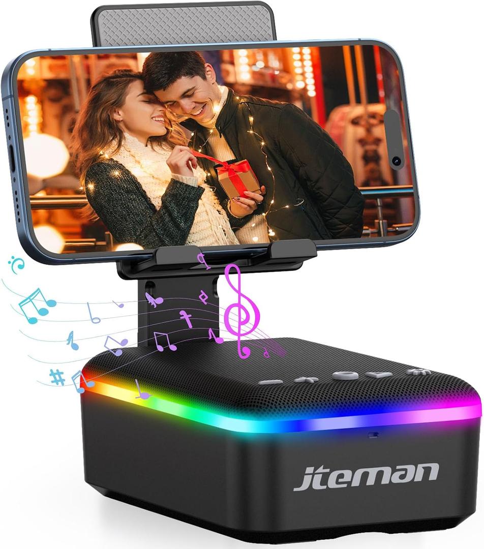 JTEMAN Gifts for Men Women,Cell Phone Stand with Bluetooth Speaker,LED Light,and Lanyard,Cool Tech Gadgets,Unique Birthday Gifts for Men Husband Mom Dad