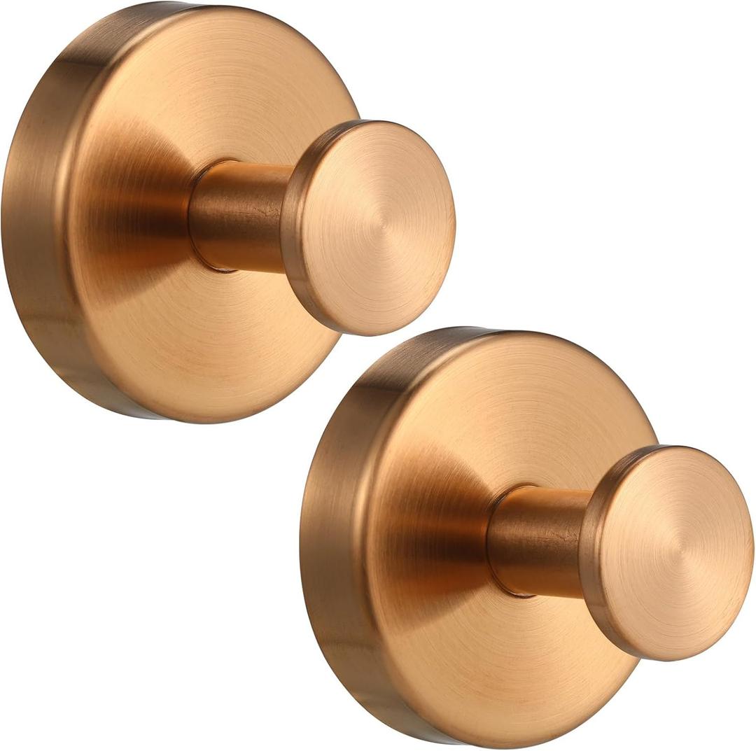 Suction Cup Hooks for Shower No-Drill Bathroom Hooks for Towels, Robes, Loofah Mountable on Bathroom Walls, Kitchen, Glass, Mirrors, Tile and Smooth, Non-Porous Surfaces (2, Champagne Bronze)