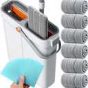 15.7" Flat Mop and Bucket Set with Wringer System | Wet Dry Floor Mop, 6 Reusable Microfiber Pads for Home, Tiny Home, Safe for Hardwood, Tile, Wall & Window Cleaning