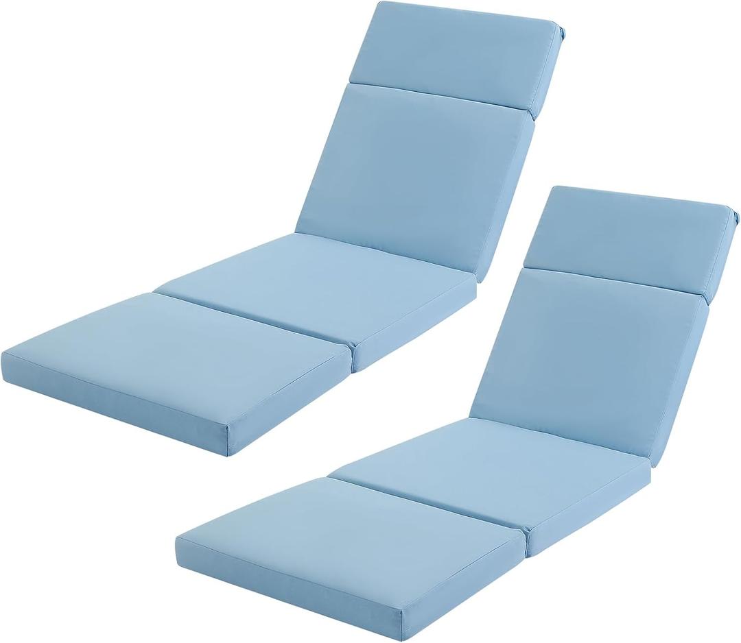 Outdoor Chaise Lounge Cushions，72" x 21" x 3" Solid Water-Repellent, 4-Section Design, Fade-Resistant Patio Furniture Replacement Cushion, Light Blue, 2Counts, Fourfolds 2Pcs