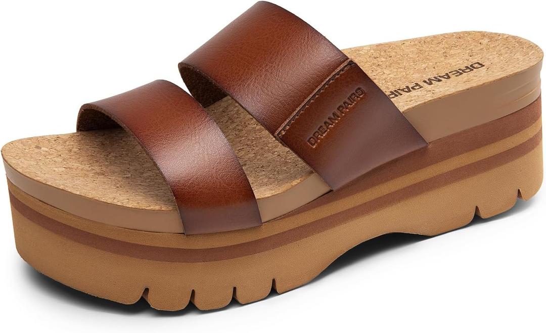 DREAM PAIRS Women's Platform Slides Sandals Comfortable Arch Support Two Strap Slip On Fashion Beach Wedge Sandals, US 9