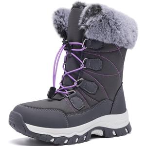 Women's Snow Boots Winter Warm Fur Lined Water-Resistant Outdoor Anti-Slip Boot (7, Grey)