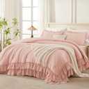 Andency Blush Queen Comforter Set(90x90Inch), 3 Pieces Lightweight Soft Ruffle Bedding Comforter Sets for Queen Bed, Farmhouse Shabby Chic Fluffy Soft Polyester Bed Set for All Season
