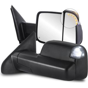 Pair Black Power Heated Towing Mirrors Compatible for 2002-2008 Dodge Ram 1500/2003-2009 Ram 2500 3500 w/White DRL, Arrow Light, Led Turn Light