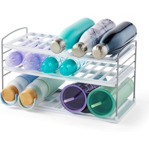 Water Bottle and Travel Mug Cabinet Organizer, Adjustable Storage Rack for Kitchen Organization, 3-Shelf Wide